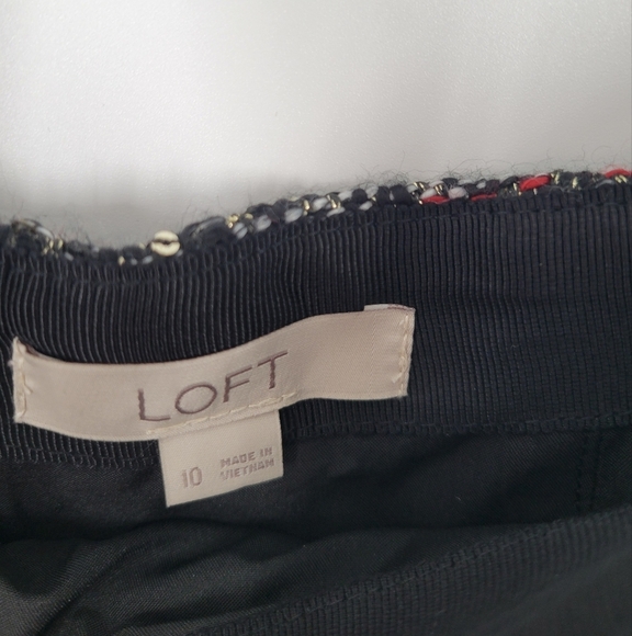 LOFT Womens A Line Skirt sz 10 Black White Red Tweed Lined Zipper Closure - Picture 3 of 5